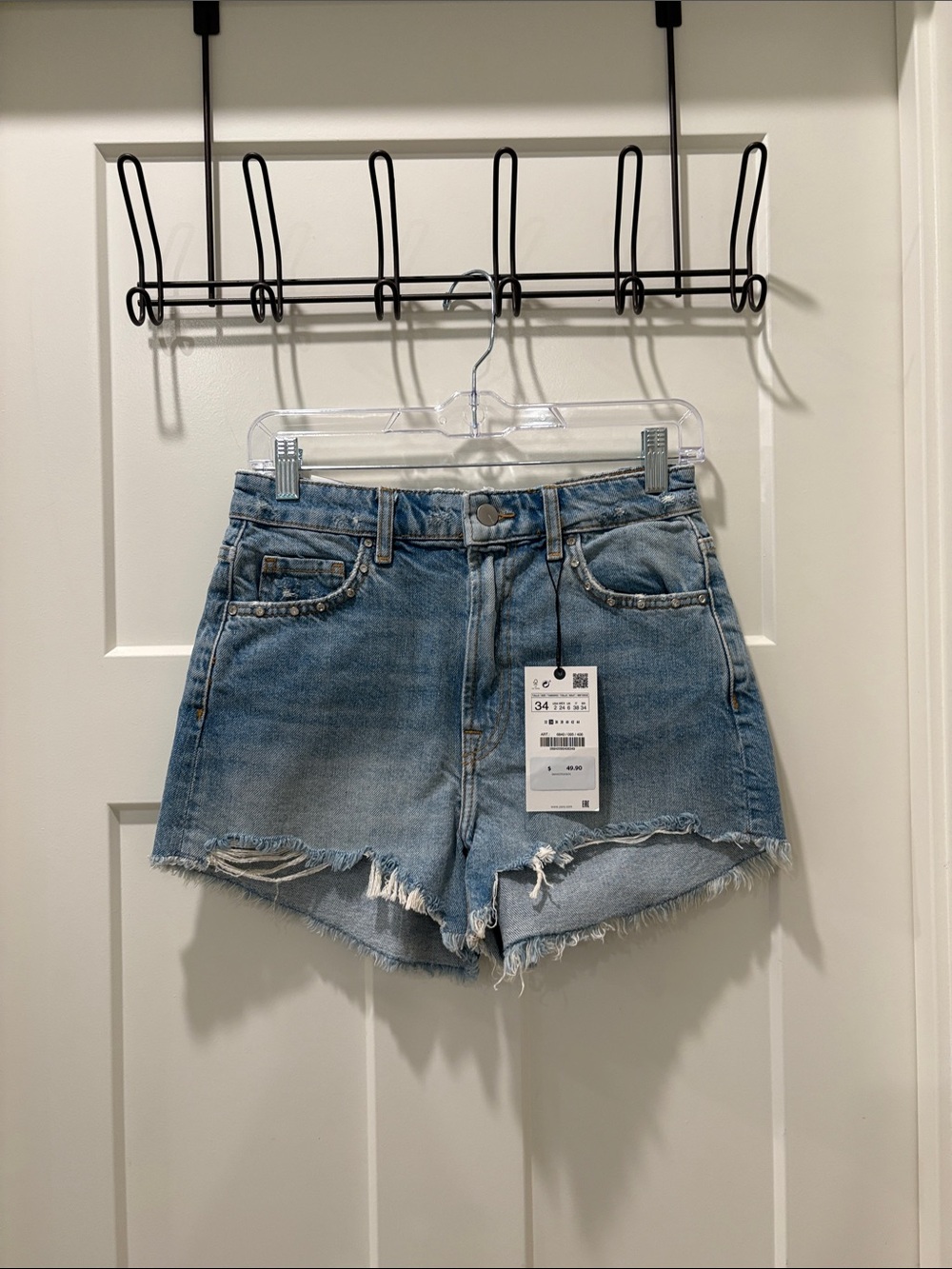 Zara Light Blue Distressed Cutoff Denim Shorts